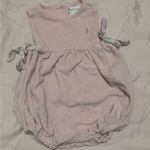 Ralph Lauren Light Pink Terry Baby Bubble Romper with Floral Ties